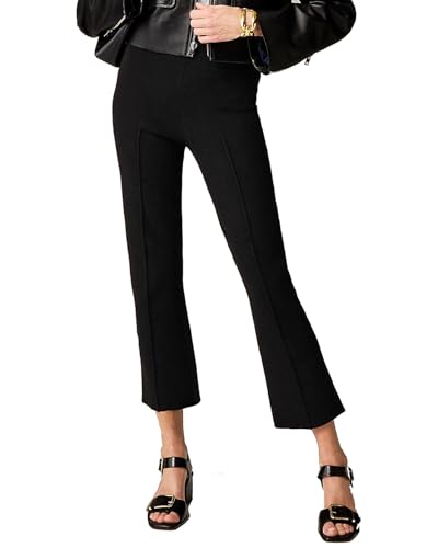 Women's Cropped Straight Leg Sweater Pant Elastic Waist Pull On Knit Pants Mid Rise Casual Work Pants