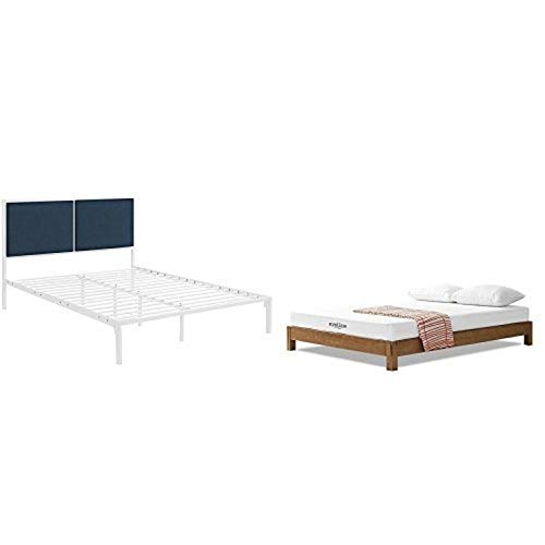 Modway Mod-5463-Whi-Azu Della Fabric Bed, King, White Azure With Modway Aveline 6" Gel Infused Memory Foam King Mattress With Certipur-Us Certified Foam #TOP20