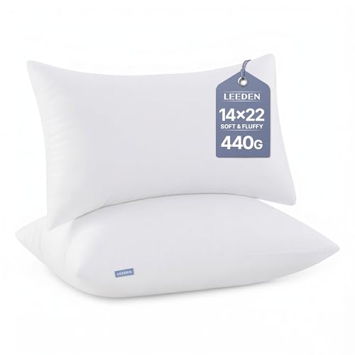 Leeden 14x22 Pillow Inserts Pack of 2 Fluffy Lumbar Throw Pillow Inserts Soft Rectangle Decorative Throw Pillows for Sofa Bed White Pillows