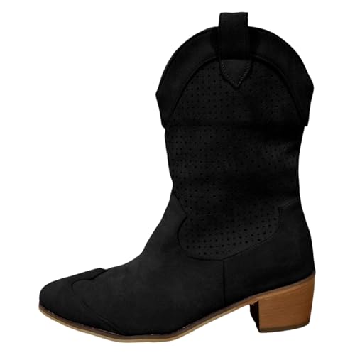 Sunnyuk damen cowboystiefel 42, Stiefeletten Damen Wildleder Cowboystiefel Spitz Halbstiefel Cowboy Westernstiefel Absatz Elegant Ankle Boots Damenstiefeletten Klassisch Halbhoch Stiefel Damenstiefel