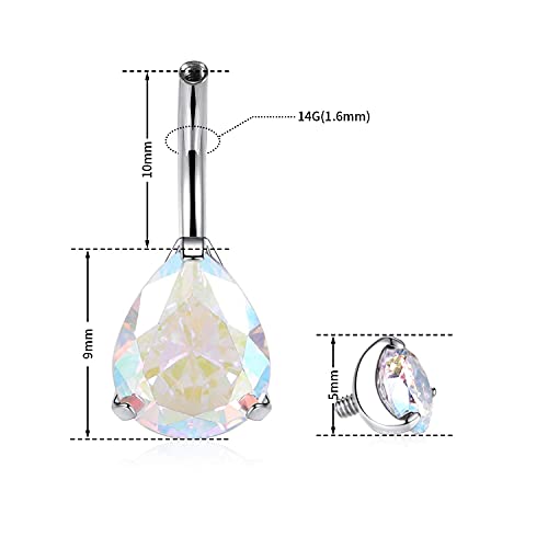 Funlmo Belly Button Rings Titanium Belly Piercing Jewelry Belly Rings 14G Belly Piercings Navel Rings Navel Barbell Stud Cube Zircon Inlaid Internally Threaded #TOP3