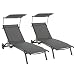 COSTWAY 2er Set Sonnenliege mit Rollen, Dach und Getränkehalter, Gartenliege mit Verstellbarer Rückenlehne, Terrassenliege, Liegestuhl, Rollliege für Garten, Terrasse, Pool (Grau)