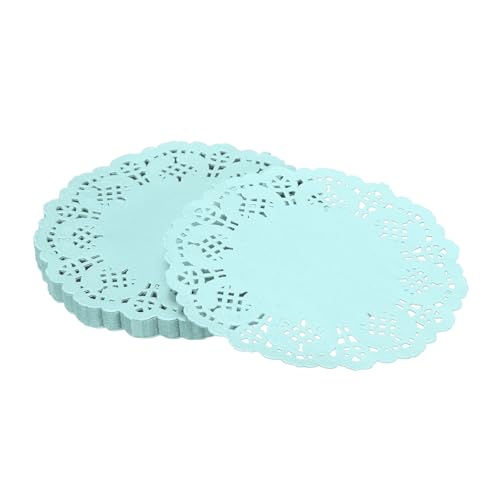 YELARXI Paper Doilies, Paper Lace Doilies Disposable Round Modern Decorative Placemats Bulk, 4.5 Inch Fit for Cakes Desserts Crafts Baked Grilled Fried Food Tableware (50 Pack, Blue)