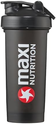 MaxiNutrition Protein Shaker for Protein Drinks, 700 ml, Black, with Stainless Steel Ball, Lump-free Shake, Click Closure
