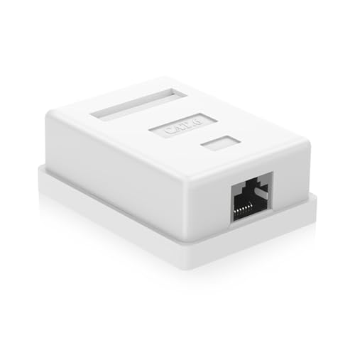 VCELINK Cat6 RJ45 Netzwerkdose Aufputz, geschirmt, 1-Port, kompatibel mit UTP Cat6/Cat5e/Cat5, verseilten oder soliden Netzwerkkabeln, 1 St&uuml;ck, Wei&szlig;