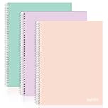 SUNEE A4 Notebook, Pack of 3 Notepads, Wirebound Notebooks, 80gsm Premium Paper, 100 Sheets / 200 Pages, 8mm Lined with Margin, 4-Hole Punched and Perforated Edge, Pastel Colours