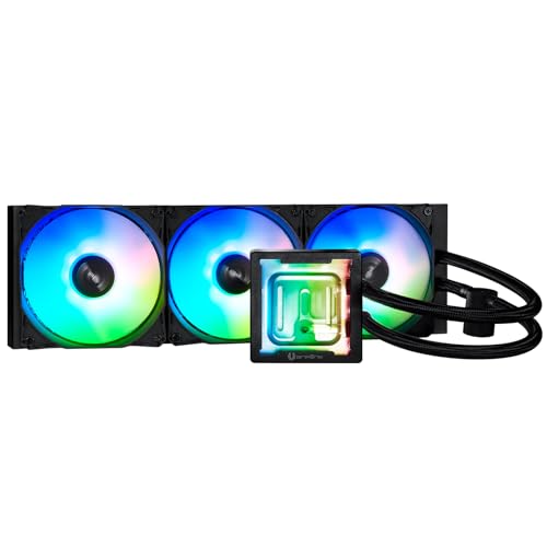 BitFenix Cube AIO ARGB - Enfriador líquido para CPU de 360 mm, radiador negro, Intel LGA1700/AMD AM5, bomba innovadora con elevación de 1.8 m/alta eficiencia 5500 RPM/silenciosa 15 DB, fabricada en