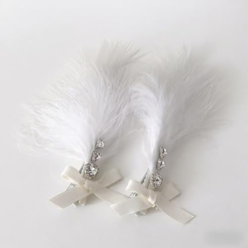 4PCS Feather Bows Knot Hair Clips for Women Girl White Feather Hair Piece Swan Accessories Bridal Wedding Fascinator Hair Clips Barrettes