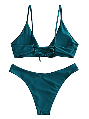 Image of ZAFUL Women's Tie Back Padded High Cut Bralette Bikini Set Two Piece Swimsuit
