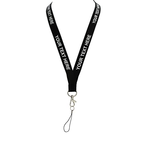 Rolseley Cordon porte-badge avec texte imprimé (blanc/argent) et ouverture de sécurité - Noir (personnalisable)