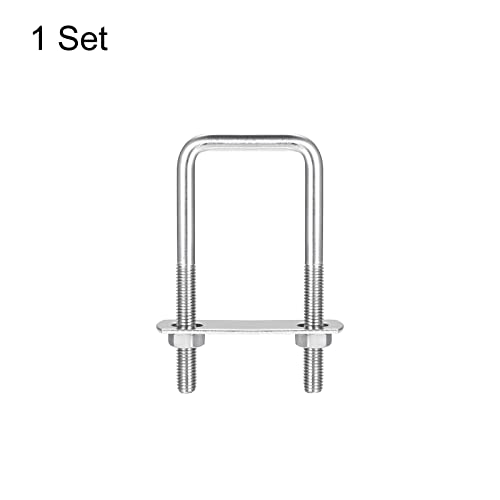 Image of uxcell Square U-Bolts, 42mm(1.65 inch) Inner Width 100mm Length M8 304 Stainless Steel U Clamp Bolt with Nuts and Plates, for Boat Trailer