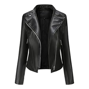 YYNUDA Damen Lederjacke Kurz Bikerjacke Reverskragen Reißverschluss Leder Jacke Übergangsjacke Kurze Jacke Schwarz 3XL