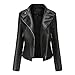 YYNUDA Damen Lederjacke Kurz Bikerjacke Reverskragen Reißverschluss Leder Jacke Übergangsjacke Kurze Jacke Schwarz 3XL