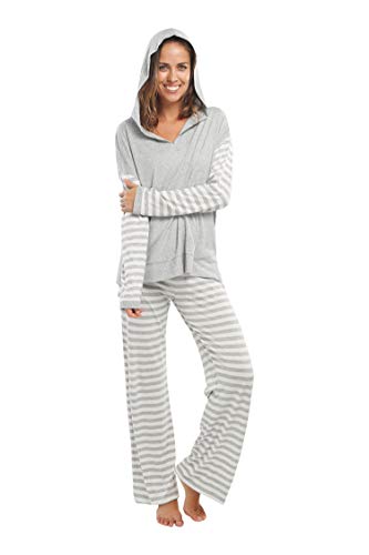 jijamas Incredibly Soft Pima Cotton Women's Pajamas Set - The Hoodie Set L Heather Grey