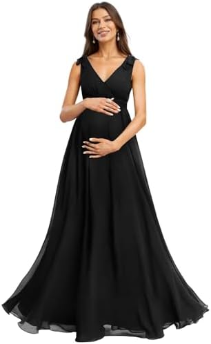aseting V Neck Chiffon Maternity Dress for Photoshoot A-Line Spag...