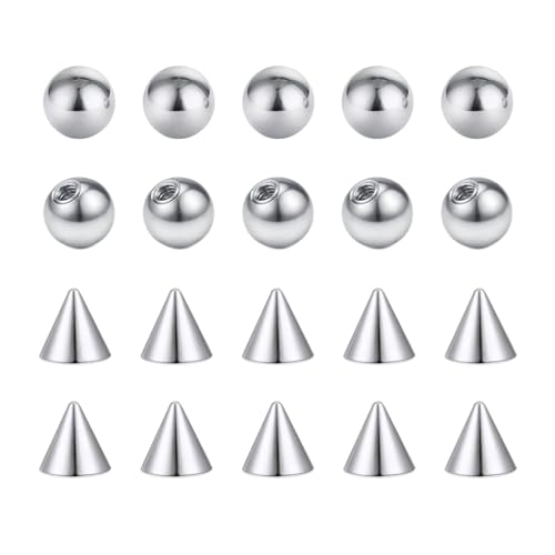 Besyvvin 20pcs Argento Piercing palle 3mm in acciaio inox 1,2 millimetri sostituzione palle Spike per 16G labbro sopracciglio setto Labret Piercing