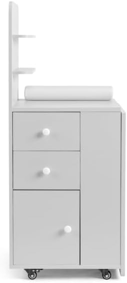 White Folding Nail Art Desk with 2 Drawers & Storage Shelf, Portable White MDF Beauty Table for Manicurist, Mobile Nail Technician Station with Cabinet Door, Compact Vanity Table