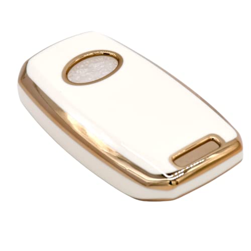 Image of KMH TPU Gold Car Smart Key Cover Compatible for Kia Seltos and Sonet 3 Push Button Smart Flip Key Shell Case Holder, Full Key Protection with Keychain (White Gold) Pack of 2