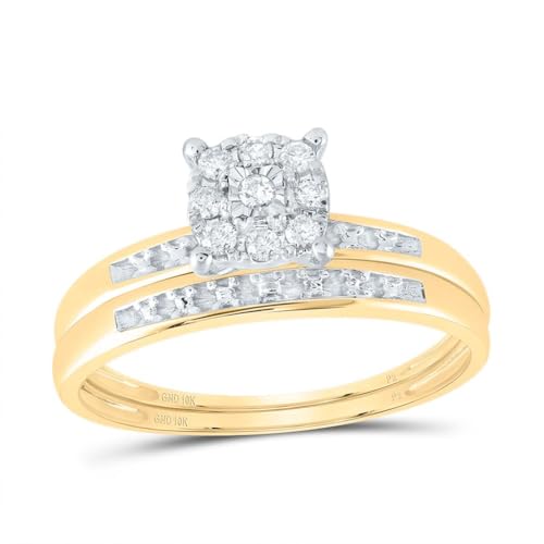 Jewels By Lux 10K Yellow Gold His Hers Round Dia. Cluster Matching Wedding Set 1/10 Cttw, Womens Size 5-9, Mens Size 8-122