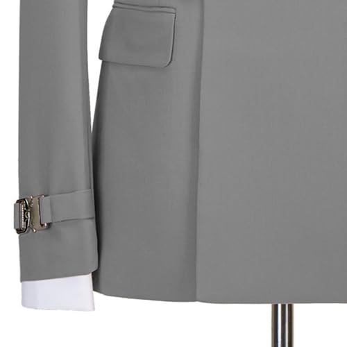 Image of Men's 2 Piece Suit with Metal Clasp Slim Fit Suit Stylish Business Pants Casual Wedding Grooms Tuxedo Suit