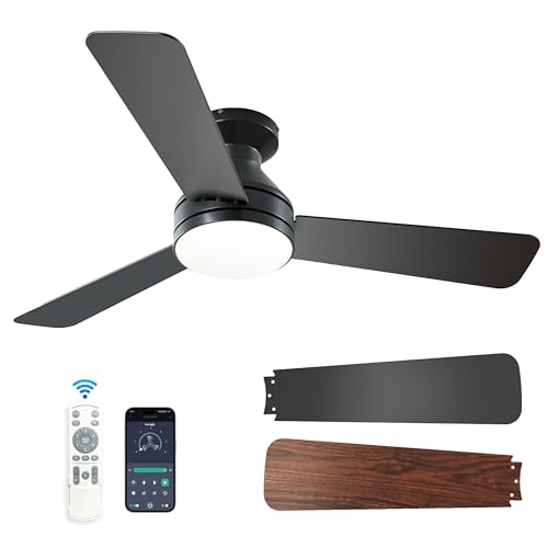 Deckenventilator mit Fernbedienung,42in Deckenventilator mit Beleuchtung Schwarz,Schlafmodus Leise, 6 Geschwindigkeiten,...
