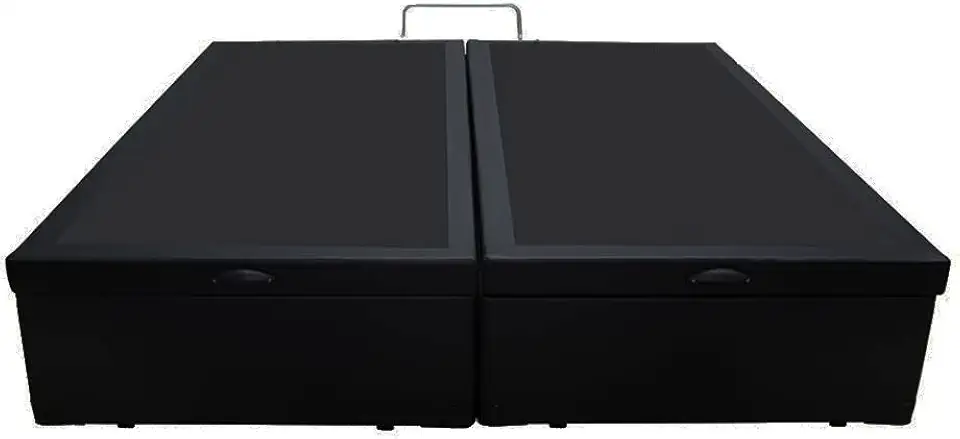 Cama Box Baú King Bipartido Blindado Sintético Preto Com Pistão A Gás