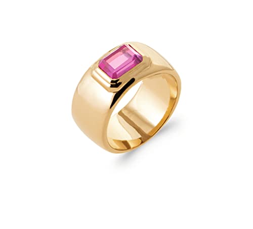 Bague anneau large en plaqué or 18k et zirconium rose rectangle