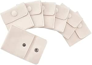6 Pcs Velvet Jewelry Pouches with Snap Button, Off-White Velvet Jewelry Storage Bags Luxury Gift Bag for Candy Gift and Jewelry Necklace Bracelet Packing, 7x7cm