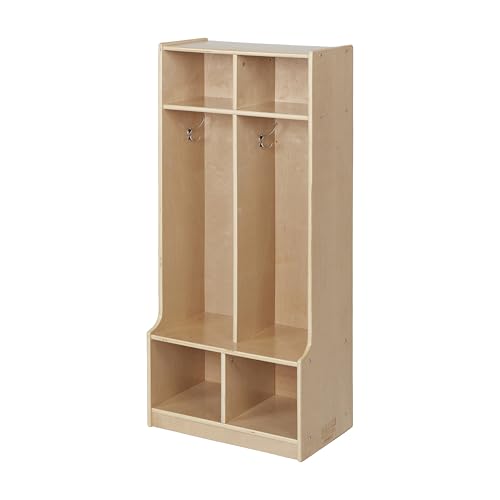Image of Back2School Express 2-Section Cubby Storage Coat Locker with Bench, Natural
