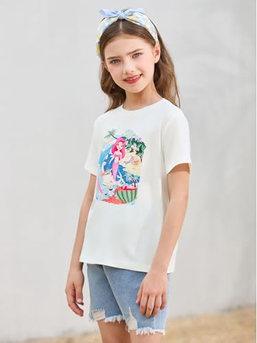Image of Girls Short Sleeve T Shirts Kids Summer Tops Crewneck Tees 5-14 Years