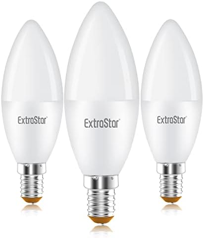 EXTRASTAR E14 LED Candle Light Bulbs, 6W SES Warm White 3000K Energy Saving Bulb, 42W Equivalent, Small Edison Screw C37 Light Bulb, 510LM, Non-Dimmable, Pack of 3
