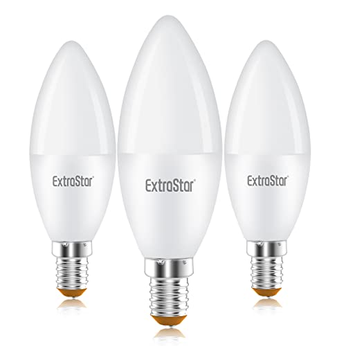 EXTRASTAR E14 LED Candle Light Bulbs, 6W SES Warm White 3000K Energy Saving Bulb, 42W Equivalent, Small Edison Screw C37 Light Bulb, 510LM, Non-Dimmable, Pack of 3