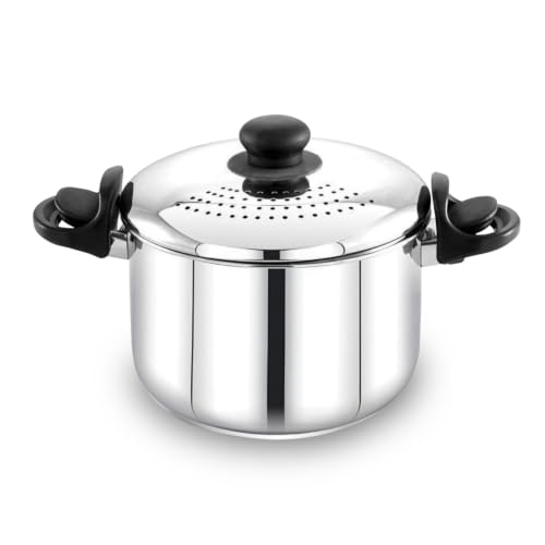 Image of AVIAS Stainless Steel Rice /Pasta Strainer Pot 3.7L with Built-in Strainer and Locking Lid | Triply Bottom | for Rice, Pasta, Noodles, SOYA & Vegetables | Induction & Gas Compatible