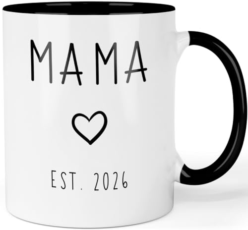 Tasse Schwangerschaft verkünden - Mama 2026 Tasse - beidseitig bedruckte Kaffeetasse - Geschenk werdende Mutter, Farbe: Schwarz