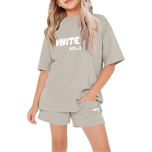 Kids Tracksuit Sets 2 Piece Girls Boys Summer Outfits Causal Oversized Loose T-shirt & Shorts, Short Sleeve Letter Print Pullover Sweatshirt and Sweatpants Jogger Plain Loungewear Gym Activewear