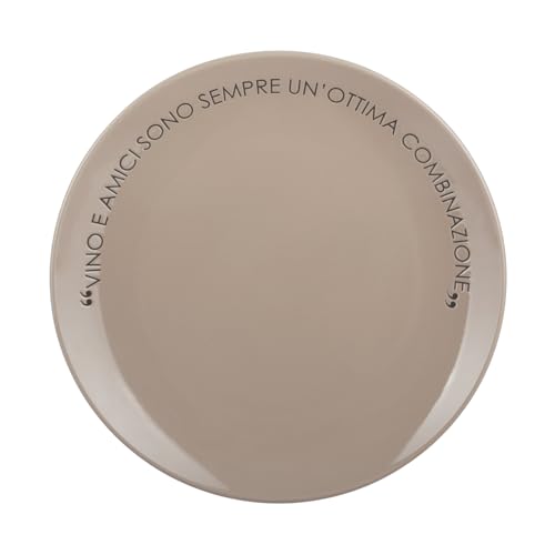 KASANOVA Piatto piano tortora con scritta 27 cm in stoneware grigio Tavola