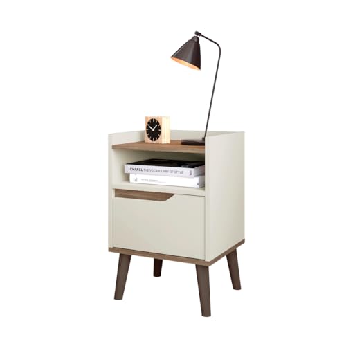Mesa De Cabeceira Moderna Gabriela Quarto Cama 1 Gaveta (OffWhite/Canela)