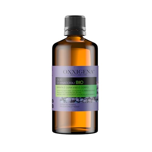Oxxigena - Aceite de Semilla de Uva BIO 100% Puro, Envase de 500 ml, Aceite de Acción Antioxidante, Ideal para la Piel para un Efecto Reafirmante, Tonificante y Anti-aging