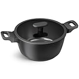 PRICUSIS Nonstick Stock Pot with Silicone Rim Tempered Glass Lid, 4.5/7 QT Soup Pot Casserole, Cooking Pot, Induction Compatible, Dishwasher Safe, Ideal for Pasta & Stews, PTFE PFOA Free, Black Sesame