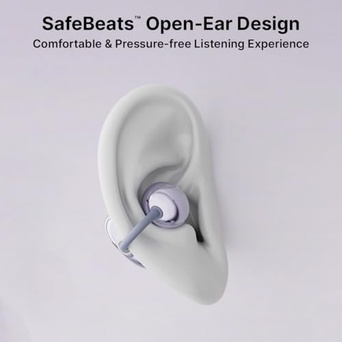 Image of pTron Bassbuds Verse Clips Wireless Open Ear Earbuds w /SafeBeats Tech, 50Hrs Playtime, Dual HD Mics, TruTalk AI-ENC, Custom EQ, Mobile App, Pristine Sound,BTv6.0 Earclips,Type C Charging(Pearl Purple)