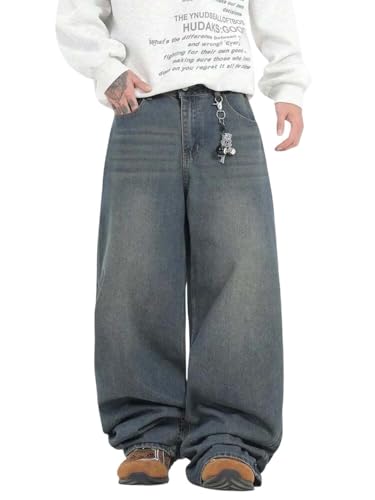 Image of KOTTY Baggy-Fit Denim: Men Zip Fly Washed Cotton Spandex Lightweight Durable Everyday Streetwear Baggy Fit Jeans