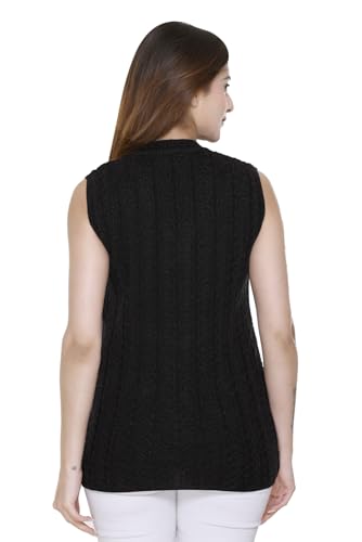 Image of aarbee Self Design Sleeveless V Neck Woollen Cardigan for Women with Front Pockets