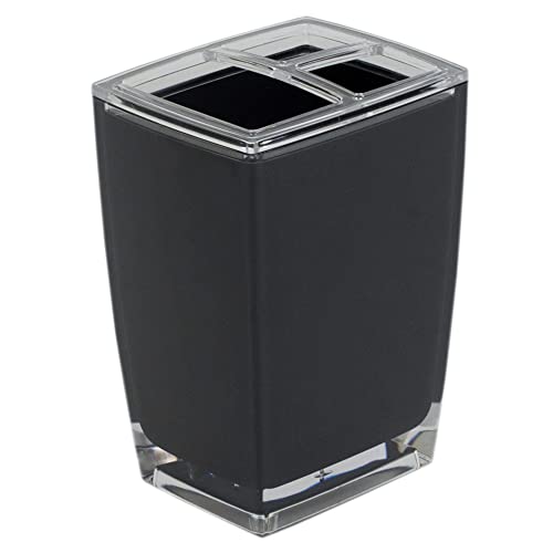 Break-Resistant Plastic Slotted Toothbrush Holder/Bathroom Countertop Organizer Cup, Black #TOP3