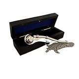 Brass Boatswain Whistle w Chain & Wood Box - Bosun Call Pipe Necklace - Navy Captain - Old Vintage Style - Nautical Maritime (Chrome/Black)