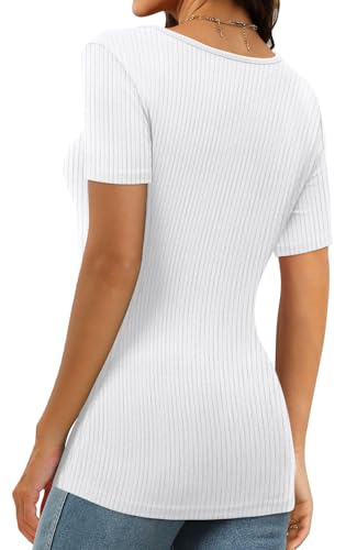 Image of XIEERDUO Womens Square Neck Short /Long SleeveTops 2024 Spring Summer Slim Fit Tees Shirts