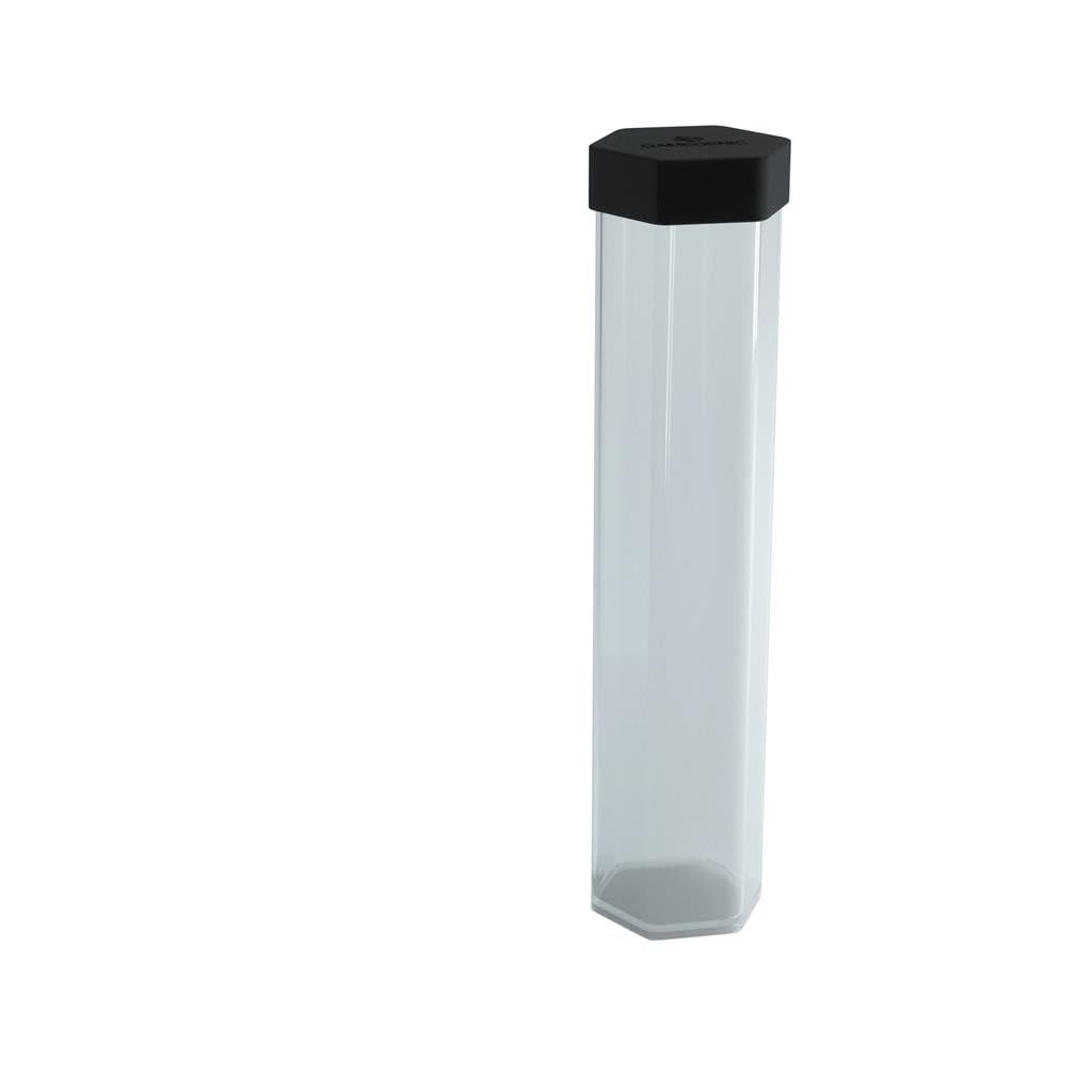 Tubo de tapete de juego Gamegenic Almacenamiento seguro de tapetes de juego Organiza y protege tapetes de juego de tamaño estándar y extra grandes Forma hexagonal única Color transparente semitransparente Hecho