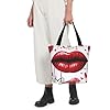 VCCSKDSK Red Heart Lips And Love Printed Tote Shopping Bag, Reusable Eco-Friendly Shopper Bag Tote Bags #1