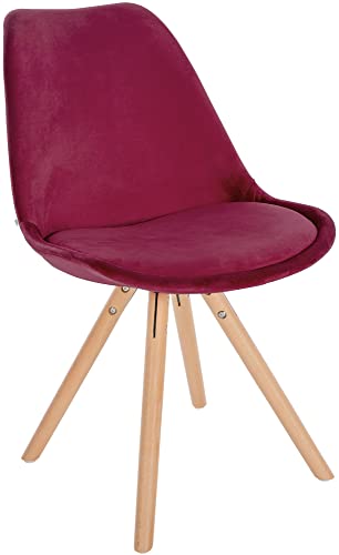 CLP Chaise De Salle A Manger Sofia en Velours I Chaise De Visiteur avec Assise Rembourré I Pieds Bois I Dossier, Couleur:Bordeaux, Couleur du Cadre:Natura...