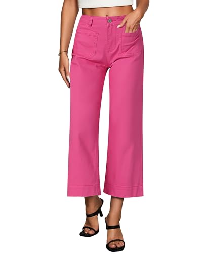 Vetinee Jeans Wide Leg Damen Yk2 Jeans Heißes Rosa Größe Large Passt EU Größe 42 bis EU Größe 44