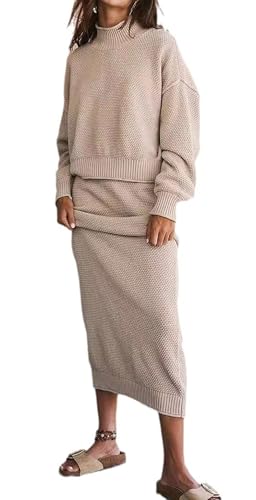 CHARTOU Women 2 Pieces Outfits Fall Winter Sweater Skirt Sets Oversized Tops Matching Knit Maxi Skirt2